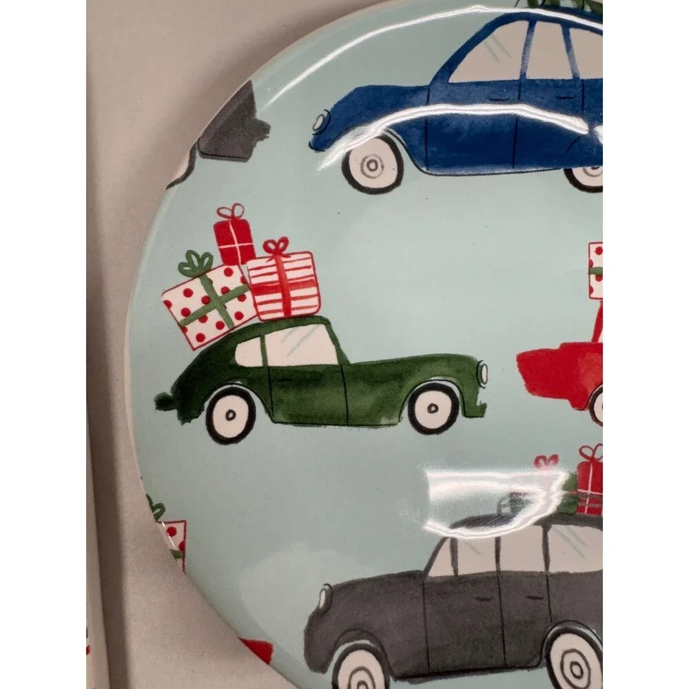 Crate and Barrel Christmas Kitchen Retro Cars Christmas Trees Trivet Spoon Rest